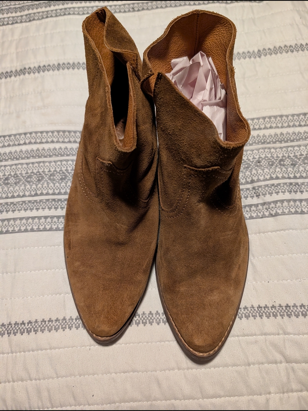 Madewell Tan Suede Pointed-Toe Ankle Booties
